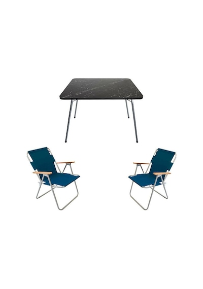 Bofigo 60X80 Granit Katlanır Masa + 2Li Katlanır Sandalye Mavi