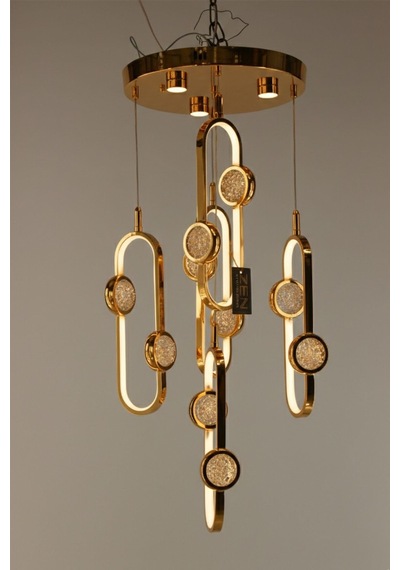 Elegant Gold Dikey Çember Formu 3 Renk Ledli Cam Toplu Modern Avize