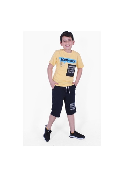 Fyk Kids Boom Sklk Yazı Baskılı Erkek Çocuk Alt-üst Kapri Takım Sarı