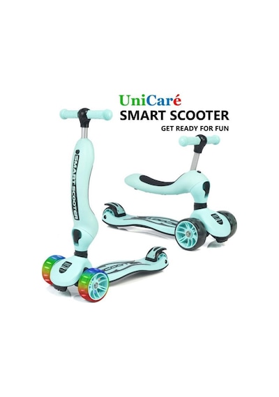 Smart Oturaklı Çocuk Scooter 3 Tekerlekli Işıklı Ledli Scooter Yükseklik Ayarlı 1-5 Yaş Gri
