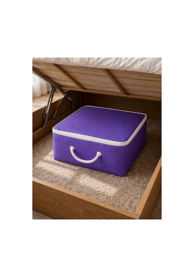 Şeffaf Kapaklı Saklama Hurcu 28x32x15 Kıyafet, Çorap Ve Dolap Düzenleyici Organizer Mor