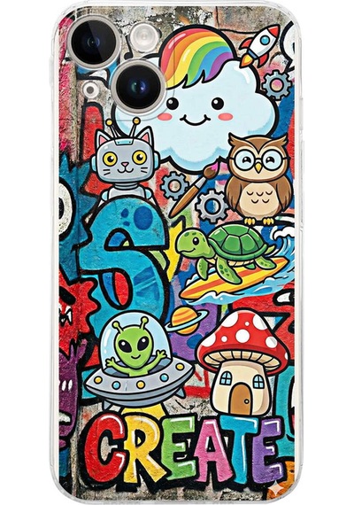 Apple Uyumlu iPhone 14 İle Grafiti Create Art Tasarımlı Şeffaf Silikon Kılıf Şeffaf