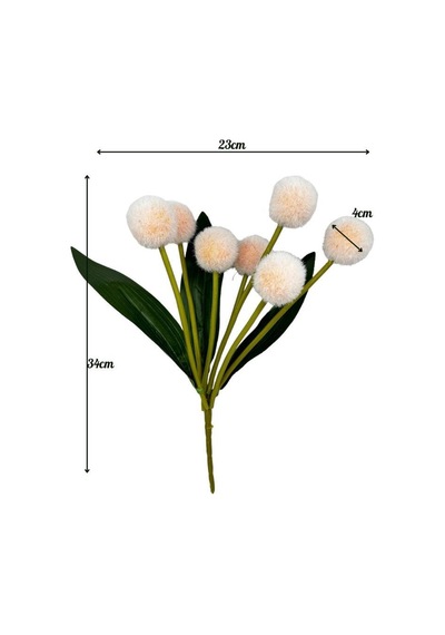 Yapay Çiçek Şampanya Rengi Pompon Çiçeği Dekoratif Yapay Çiçek 7 Toplu 30 20cm