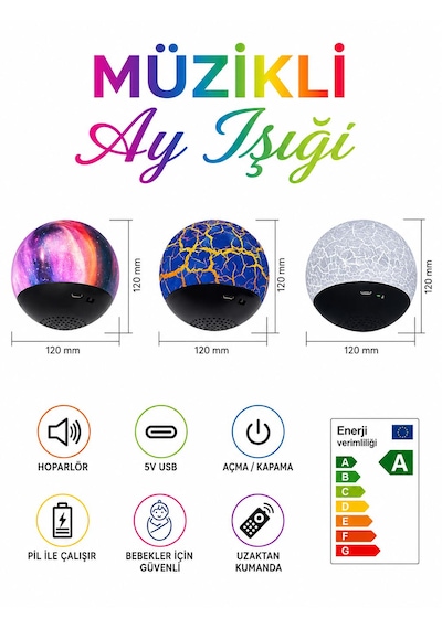 Çocuk Odası Bebek Odası Gece Lambası Hoparlör Bluetoothlu Yıldız Ve Okyonus Projeksiyon Gece Lambası Ahşap Standlı Kumandalı Müzikli Galaksi Ay Işığı