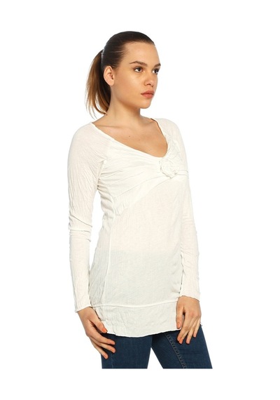 Bulalgiy Kadın Ekru Casual Uzun Tişört - Bga008392 Ekru Bulalgiy Kadın Ekru Casual Uzun Tişört - Bga008392 Ekru