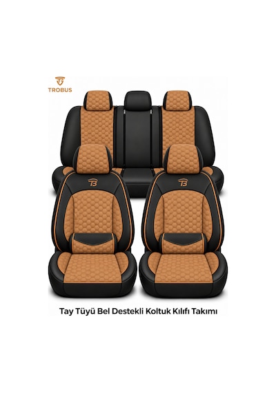 Mercedes E 2013 Ve Sonrası Uyumlu Altay Bel Destekli Tay Tüyü Taba Siyah Koltuk Kılıfı Taba Siyah