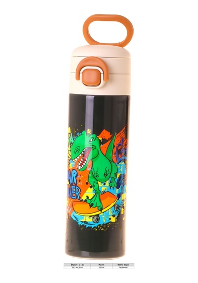Kaukko Kids 520 Ml Street Dinazor Baskılı Siyah - Yeşil Erkek Çocuk Çelik Termos Matara Çift İçim Kilitli Kapak - L5417 Kaukko Kids 520 Ml Street Dinazor Baskılı Siyah - Yeşil Erkek Çocuk Çelik Termos Matara Çift İçim Kilitli Kapak - L5417