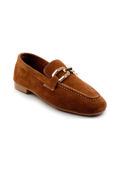 Bambi Taba Hakiki Deri Kadın Loafer Ayakkabı K01763071002 Taba