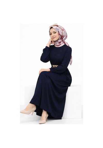 Hira Life Fashion Kadın Gold Zincir Kemer Detaylı Bisiklet Yaka Ve Tesettür Giyim Burgu Elbise Lacivert Lacivert Hira Life Fashion Kadın Gold Zincir Kemer Detaylı Bisiklet Yaka Ve Tesettür Giyim Burgu Elbise Lacivert Lacivert