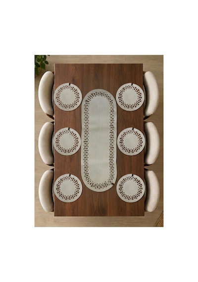 Nakkaş Home 6'lı Jüt Runner Ve Supla Seti 35x100 Cm Runner + 33x33 Cm Jüt Amerikan Servis Doğal Masa Dekorasyonu Beyaz