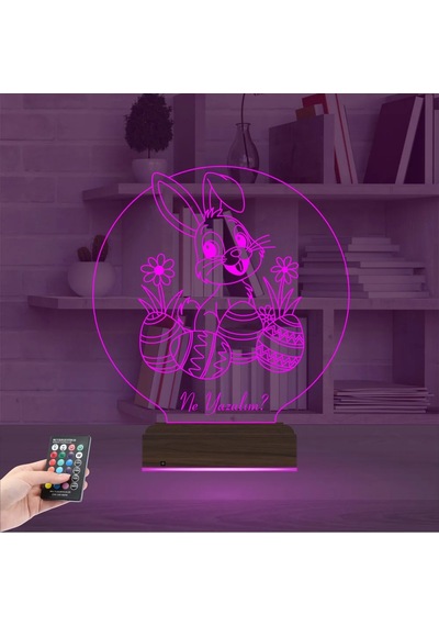 Luvivia Paskalya Tavşan Yumurta Çocuk Odası Kişiye Özel 3d Lamba - Masa Gece Lambası V2 Şeffaf