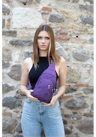 Newish Polo Kadın Krinkıl Kumaş Bodybag Çapraz Göğüs Ve Omuz Çantası New126 - Mor