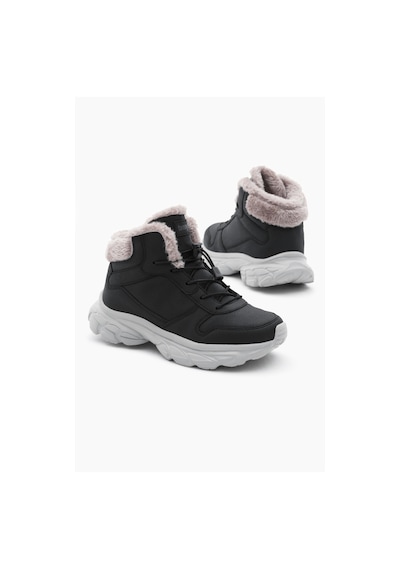 Tonny Black Çocuk Unisex Siyah Faylon Taban İçi Kürklü Lastik Bağcıklı Bot Tbals020 101 Siyah