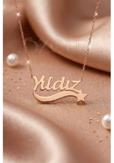 925 Ayar Gümüş Yıldız Figürlü İsimli Kolye Rose Gold