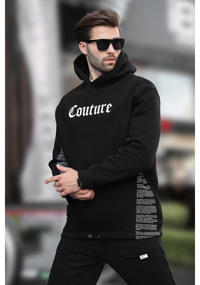 Madmext Siyah Kapüşonlu Baskılı Erkek Sweatshirt 7090 Siyah