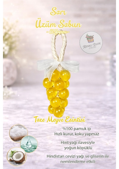 El Yapımı Üzüm Salkım Sabun Sarı Kurdelalı Karışık Meyve