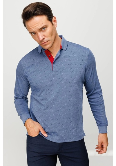 Desen Triko Erkek Polo Yaka Desenli Uzun Kollu Sweatshirt Lacivert Lacivert