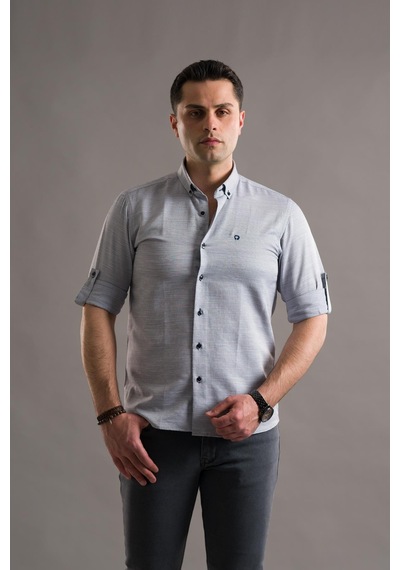 Slimfit Armürlü Yaka Düğmeli Katlamalı Uzun Kol Erkek Gömlek 001