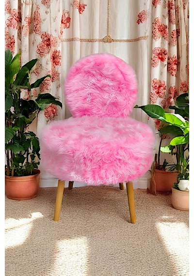 Tekli Koltuk, Uzun Tüylü, Pembe Peluş, Makyaj Berjeri , Dekoratif Mekan Koltuk, Pembe
