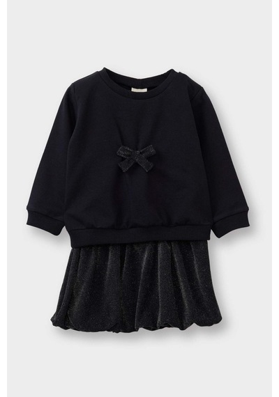 Defacto Kız Bebek 2li Takım Fiyonklu Sweatshirt Etek G5761a525wnbk81 Siyah-bk81