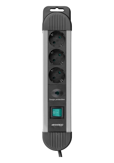 S-link Swapp SPGKS03 3G1.5mm2 900J 3'lü Akım Korumalı Priz 1.5 Metre Gri