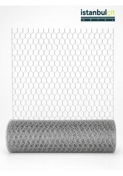 İstanbul Çit Metal Galvaniz Kümes Teli 1 İnç 25 Mm Göz 0,60 Mm Tel 200 Cm X 20 M Altıgen Örgülü Bahçe Teli Gri