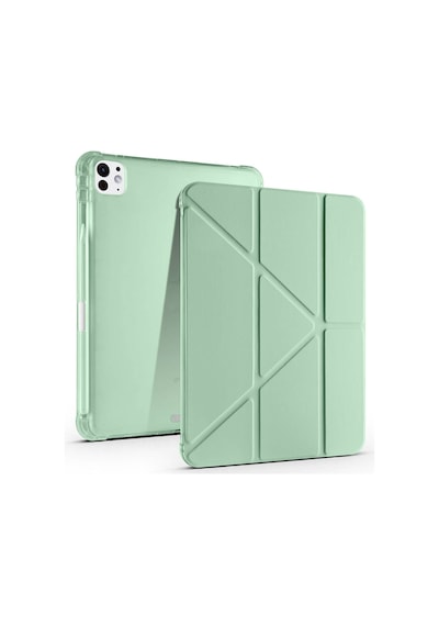 Apple Uyumlu iPad Pro 11 2025 M5 Kılıf Mkst Tri Folding Kalem Bölmeli Standlı Kılıf - Yeşil Tablet Kılıfı