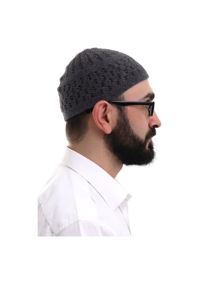 Füme Kahve Hasır Desen Kışlık Kadife Namaz Takkesi Kahverengi