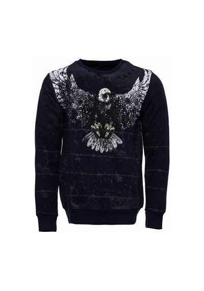 Lacivert Taşlı Desenli Sweatshirt - Wessi Siyah