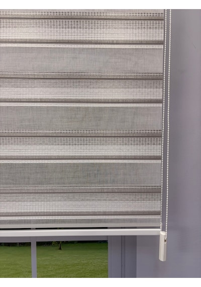 Viola Serisi Gri Keten Dokulu Modern Zebra Stor Perde