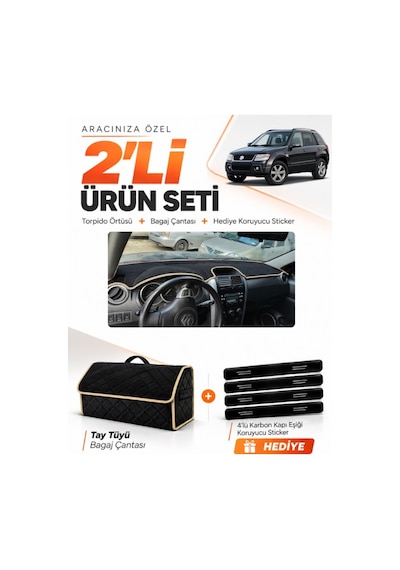 E-biz Suzukı Grand Vitara 2006-2012 Uyumlu Torpido Örtüsü + Tay Tüyü Çanta - Siyah-bej - Sz005