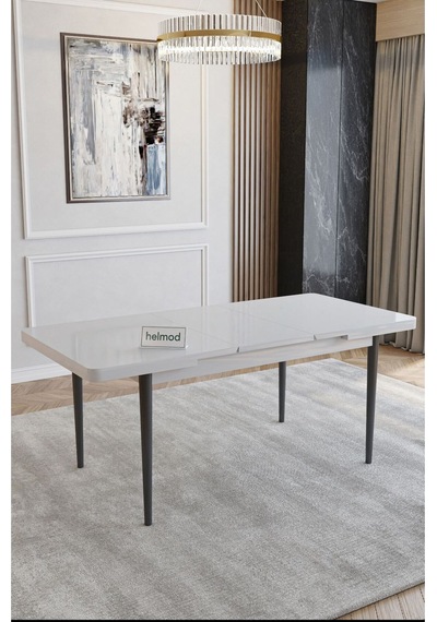 Helmod Arsel Serisi Beyaz 80x130 Açılabilir Yemek Masası Mutfak Masası Metal Ayak