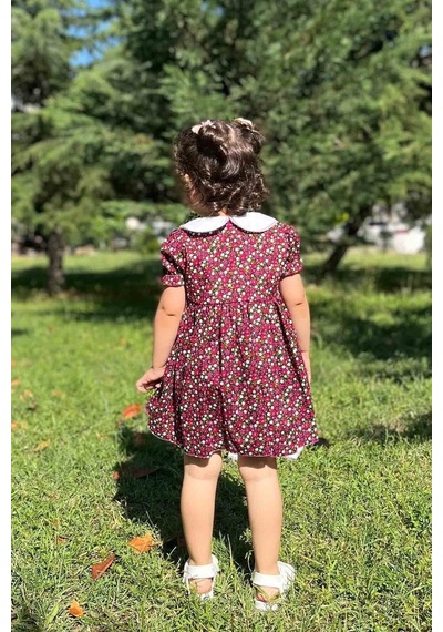 Bebe Yaka Dantel Detaylı Çiçekli Yazlık Kız Çocuk Bebek Pamuklu Elbise 001
