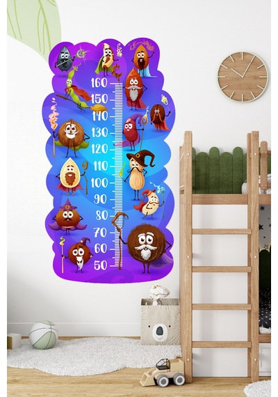 Sevimli Kuruyemişler Temalı Dekoratif Çocuk Boy Ölçer Sticker Duvar Cetveli Takip Çizelgesi