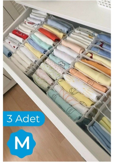 Serstil 3 Adet - Medium 11 Gözlü Çekmece Içi Düzenleyici Organizer 16 X 40 X 12 Beyaz