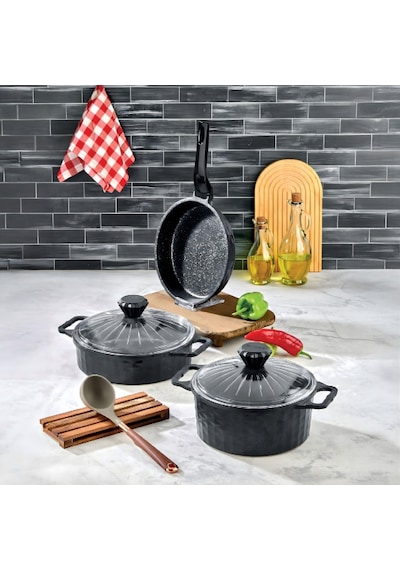 Polochef Crystal Granıt Dokum Tencere Setı 5 Parca Gri
