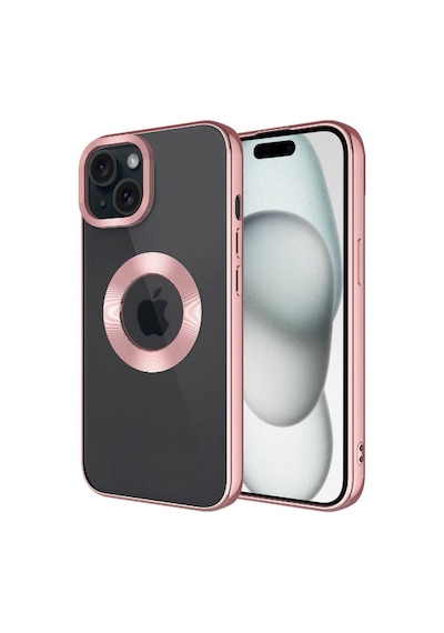 Apple Uyumlu iPhone 15 Kamera Korumalı Logo Gösteren Csm Zore Omega Kılıf rose Gold