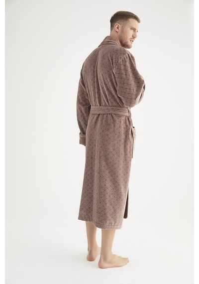 Jakarlı %100 Cotton Erkek Bornozu Gri