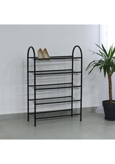 Ayakkabılık 5 Katlı Metal Ayakkabı Rafı Tel Raf 5067 Siyah