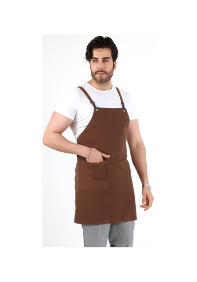 Barista Askılı Önlük Tek Cepli - Kahve-12783 Kahve