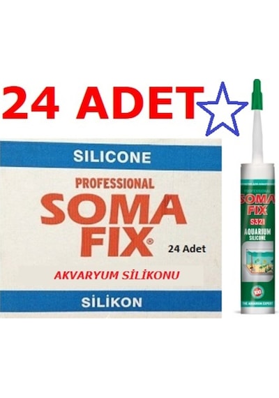 24 Adet 320 Gr Somafix Akvaryum Silikonu Şeffaf 1 Koli Şeffaf