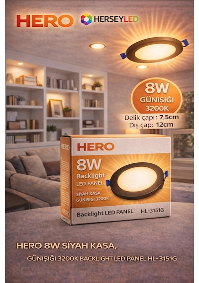 Hero 8w Günışığı - Siyah Kasa Backlıght Led Panel Hl-3151g Gün Işığı