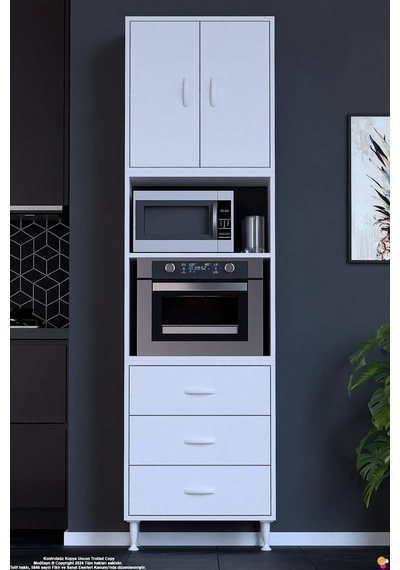 Defne 55 Cm Fırın Uyumlu 3 Çekmeceli Çok Amaçlı Mutfak Kiler Banyo Organizer Çocuk Odası Dolabı Beyaz