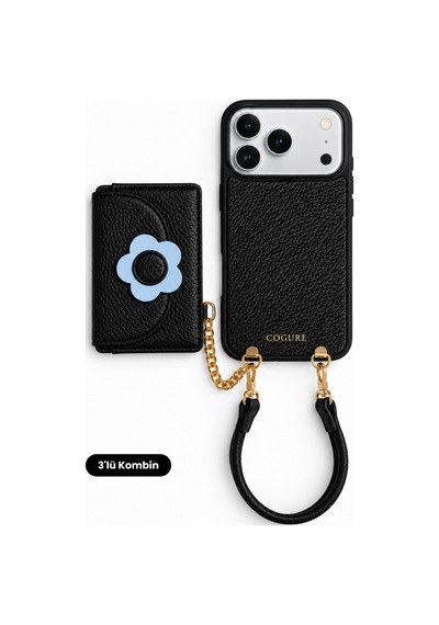 Hera Apple Uyumlu iPhone 18 Pro Max / 17 Pro Max Uyumlu Çiçek Magsafe Cüzdan, Kılıf, Bileklik Siyah 3'lü Set