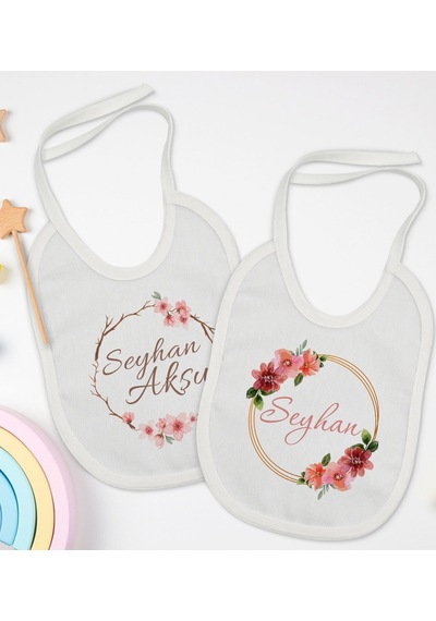 BK Kids Kişiye Özel Çiçek Tasarımlı 2’li Beyaz Mama Önlüğü-8 Beyaz