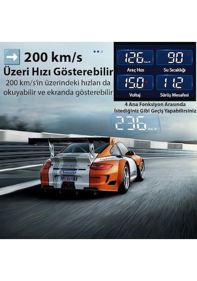 Ally M3 Hud Obd2 Head-up Display Dijital Hız Göstergesi E-obd Ve Gps Destekli Obd Arayüzlü - Alarmlı Ön Cam Ekran