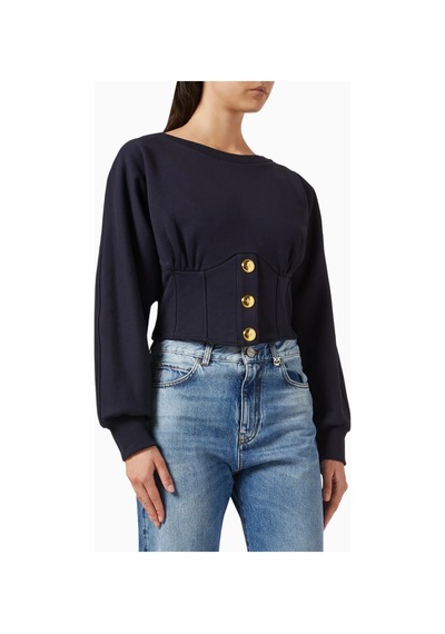 Pinko Mantovana Cotton Sweater Lüks, Koyu Mavi Bustier Detaylı
