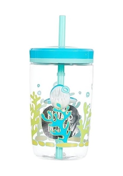 Yüzen Köpek Balığı Pipetli Tritan Bardak 470 Ml, Mavi 1