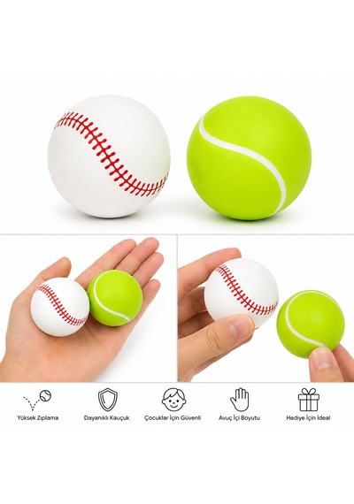 Mini Beyzbol & Tenis Zıplayan Top 2 Li Set 6 Cm Kauçuk Oyuncak Top