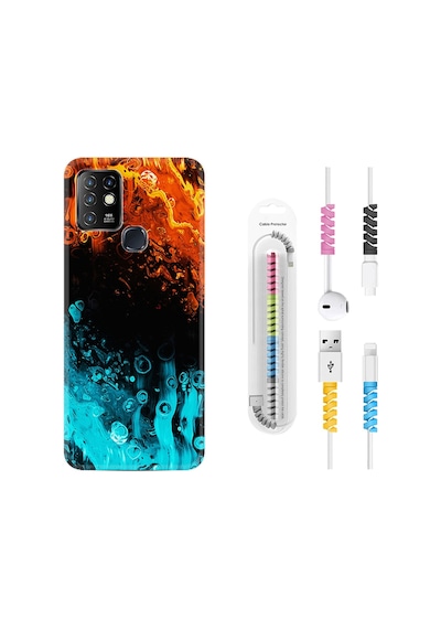 Infinix Hot 8 Kılıf Kablo Koruyuculu Orange Blue Color 1665